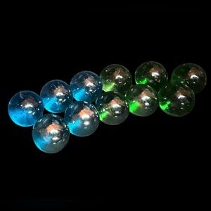 11 Vintage Metallic / Lustered Green and Blue Standard Marbles